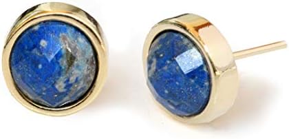 Sonia Hou FIRE Ear Studs 24K Gold Round Blue Denim Lapis Lazuli Gemstone Earrings 9mm | 3-Way Convertible | Hypoallergenic | Women Jewelry | Birthday Anniversary Engagement for her