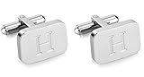 White-Gold Plated Monogram Initial Engraved Stainless Steel Man’s Cufflinks With Gift Box -Personalized Alphabet Letter’s By Lux & Pier (H- White Gold)