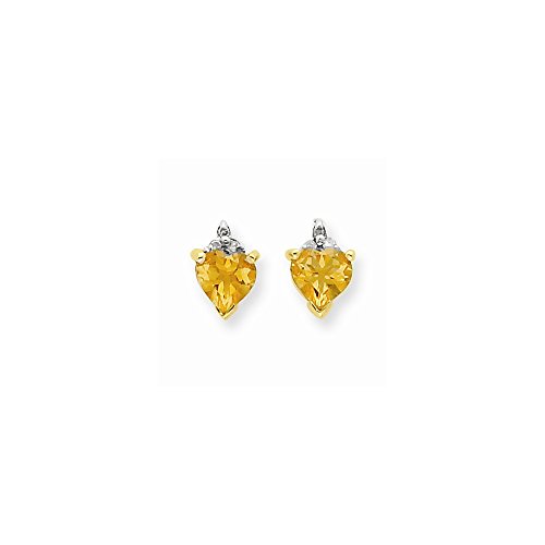 Heart Earrings - Citrine & Diamond in Yellow Gold - 14kt - Post with Back