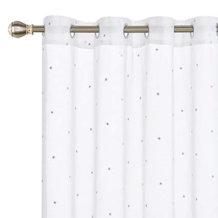 Deconovo Curtains Embroidered Stars Faux India Cotton Kids