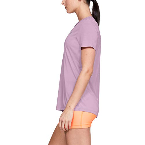 Under Armour womens Tech V-Neck Twist Short Sleeve T-Shirt, Pink Fog (694)/Metallic Silver, Large