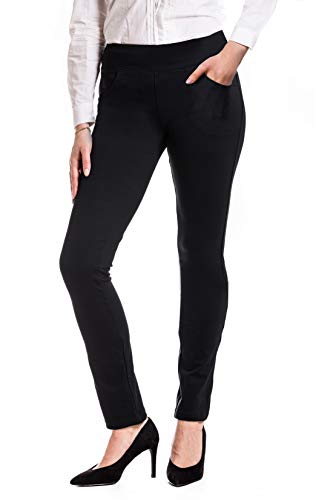 Yogipace, 5 Pockets, Tall Women’s Straight Leg Yoga Pants Long Stretch Dress Pants Slim fit Workout Pants Travel Commute Work, 35″, Black, L