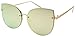 XL Oversized Oceanic Two Tone Gradient Flat Lens Gold Metal Frame Cat Eye Sunglasses (Gold, Pink Mirrored Lens)