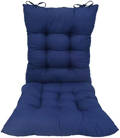 FlyGulls Chair Pads & Back Cushion Set Cotton Warm Fabric 16"x16" with Ties for Office Rocking Chairs (Navy Seat+Back)