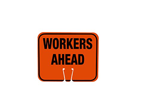 Cortina ABS Plastic Traffic Cone Sign, "WORKERS AHEAD" 03-550-WAH EZ-IMS, 12.75" Width x 10.375" Height, Black On Orange - Thumbnail 2