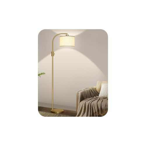 Nintiue Floor Lamp Living Room Gold, 165 cm Arc Floor Lamp Living Room | 1200lm LED Bulb Included, 0-100% Rotatable Dimming with Beige Shade, Living Room Floor Lamp for Bedroom