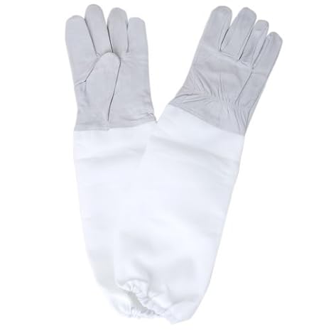 SROVFIDY 1 Paar Handschuhe mit Langarm belüftet Professioneller Schutz Anti Biene für Bienenzucht Imker – Grau und Weiß