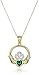 Amazon Collection 18k Yellow Gold and Rhodium Plated Sterling Silver Created Emerald Round Shaped Claddagh Pendant Necklace, 18