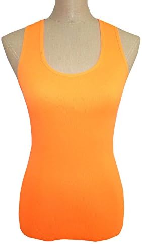 TJ CLOTHES Womens Floral Lace Racer Back Seamless Tank Top(SG-RT06) (One Size, Neon Orange)