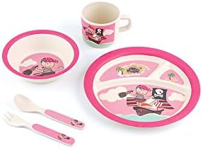Peterson Housewares BF0263025S 5 Piece Kids Dinnerware Bamboo Fibre Set, Pink Pirate