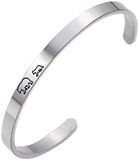 Anna Crystal Jewellery Mama Bear Baby Cubs Hand Stamped Cuff Bangle Bracelet (2 BEARS-SI)