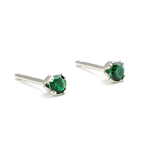 3mm tiny green emerald gemstone stud earrings in sterli…