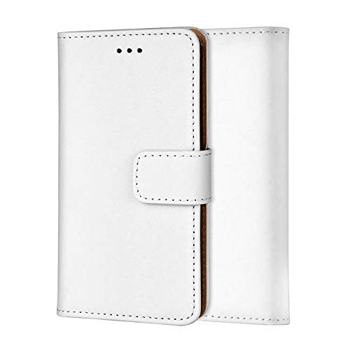 ameego Genuine Leather Bookcase for iPhone 11 PRO, Premium authentic Genuine Leather Wallet case with Magnetic, Kickstand, Cash & Card Slots Stockproof Slim Flip bookcase cover 5.8" (White)