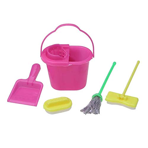 image for Domccy 5Pcs Doll Cleaning Tools Kids Play House Cleaning Mop Broom Buc