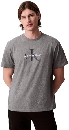 Calvin Klein Jeans Mens SS Hero Monologo Tee 20s LV04RB862G Graphic Tees, Grey (Med Grey HTR), XS