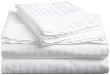 Egyptian Cotton Touch, 4 PCS Satin Stripe Bed Sheet set (1 PC, WHITE) QUEEN SIZE