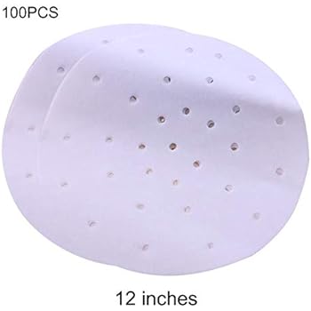 Tenrry 100Pcs Perforated Parchment Round Bamboo Steamer Paper Liners Disposable Suitable for Cooking Steaming Basket Air Fryer Dim Sum