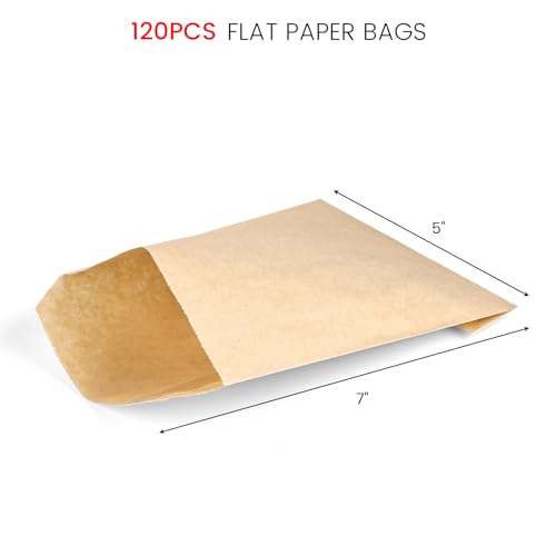 JOHOUSE 120PCS Flat Paper Bags, 5 x 7 Inch Kraft Paper Bags Snack Bags Cookie Bags Popcorn Bags for Sales Treats Parties