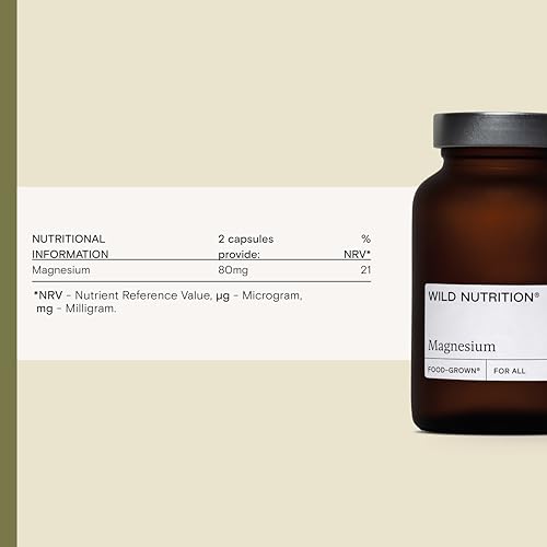 WILD NUTRITION Food-Grown Magnesium Supplements | Naturally Sourced Pure Magnesium for Sleep, to Support Muscle Recovery and Healthy Bones | 60 Capsules