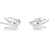 Rofeego S925 Sterling Silver Flying Bird Stud Earrings/Screw Back
