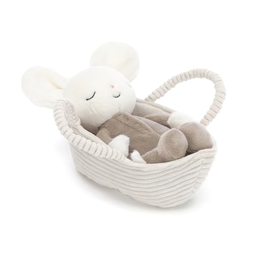 Jellycat Rock-a-Bye Mouse with Basket Stuffed Animal, 8 inches - Mouse Plush Toy - Classic Children's Gift