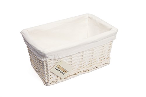 WoodLuvStorage Baskets Woven Wicker, Storage Basket for shelves, Baskets to make hampers, Storage Organiser, White - Small