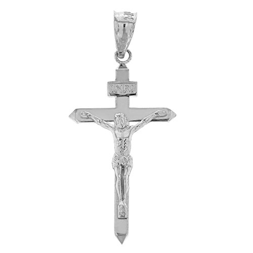 Claddagh Gold925 Sterling Silver Catholic Jesus Christ on INRI Cross Crucifix Pendant Charm (1.6")
