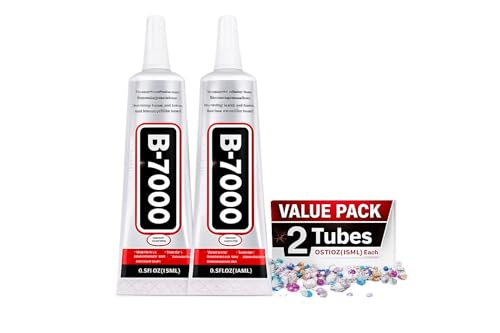 B-7000 Super Glue 2PCS Industrial Strength Adhesive, Bedazzling Glue for Rhinestones, Jewelry, Fabric, Phone Repair, Crafts, Clear Multipurpose B7000 Glue (2x15ml)