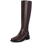 SOVANYOU Women‘s Knee High Boots Round Toe Faux Leather Elastic Tall Boot Comfortable Low Heel Fall Long Boot with Side Zip
