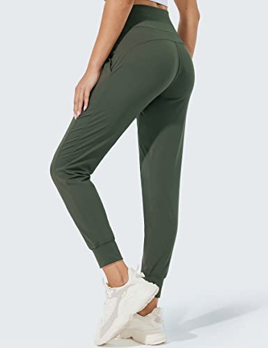 ZUTY Joggers for Women High Waisted Women Sweatpants with Pockets for Athletic Running Tapered Track Pants for Workout Army Green M