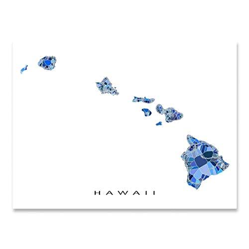 Amazon.com: Hawaii Map Print, HI State Wall Art, Hawaiian Islands, Blue