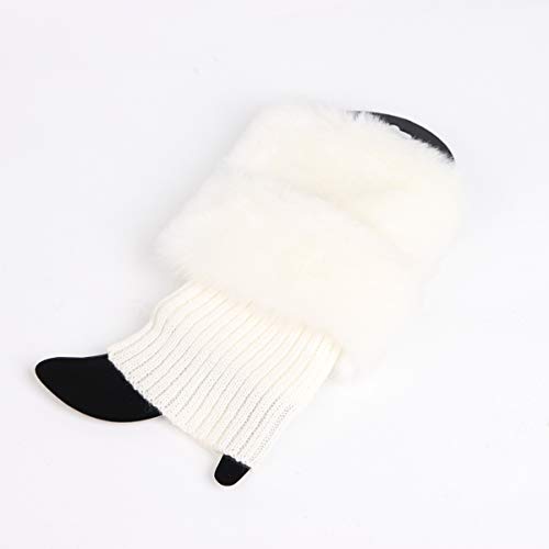 Women's Leg Warmers Furry Knitted Boots Socks Boot Topper Cuff Knit Crochet Leg Warmer - White