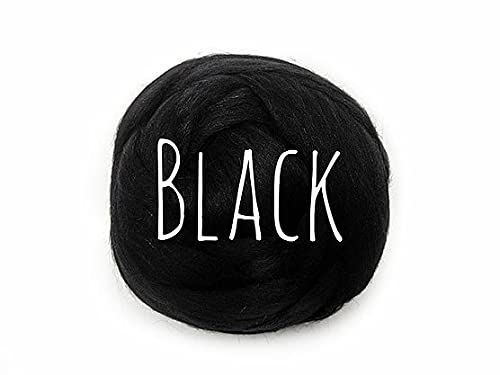Colorful Passions Merino Wool Roving Oeko-TEX Certified Chunky Yarn Arm Knitting Felting Spinning Weaving Macrame 26-28 Microns EU Suppliers Black 50g (0.11lb) — image 1
