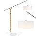 Brightech Eithan LED Floor Lamp â€“ Modern Contemporary Elevated Crane Arc Floor Lamp & Linen Hanging Lamp Shade- Tall, Industrial - Uplight Lamp for Living Room Office or Bedroom Natural Wood