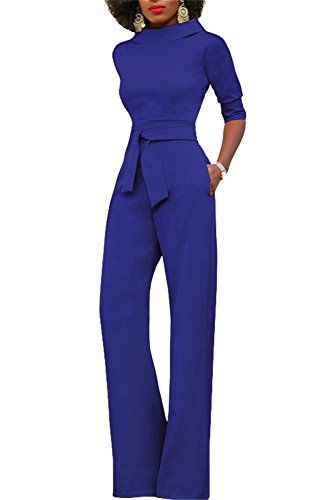 KISSMODA Women Winter Casual Short Sleeve Drawstring Harem Jumpsuit Romper Pants Blue Large