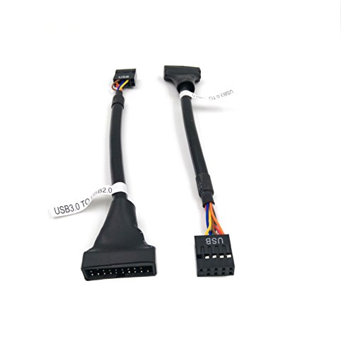 Duttek (2-pack) 6 inch 19 Pin USB 3.0 Female To 9 Pin USB2.0 Male Motherboard Cable Adapter Converter(Black)
