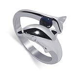 Sterling Silver Blue Sapphire Gemstone Band Dolphin Animal Ring