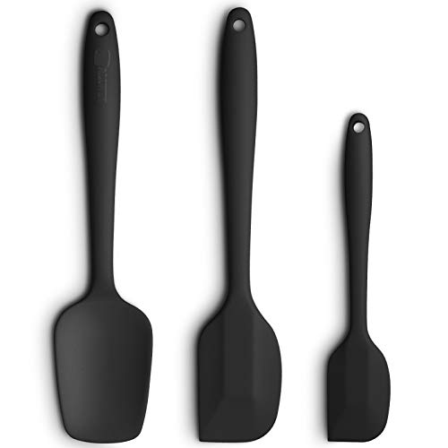 Silicone Spatula 3-piece Set, High Heat-Resistant Good Grips Spatulas, Non-stick Rubber Spatulas With Stainless Steel Core (Black)