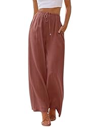 LILLUSORY Linen Pants Womens Flowy Wide Leg Beach