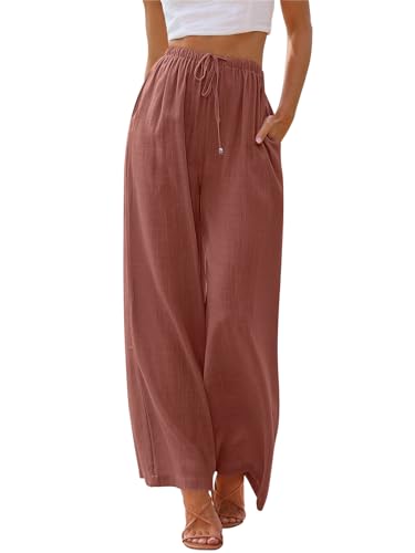 LILLUSORY Linen Pants Womens Flowy Wide Leg Beach