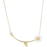 Psycheer Daisy Necklace for Women - Handmade Enamel Flower with Bee Accent Jewelry, 18K Gold Plated Adjustable Chain Gift for Anniversary & Valentine's Day