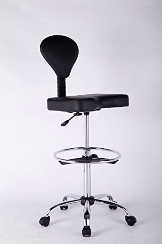 Ez Office Smartwork Adjustable Medical Drafting Stool chair with Footring, Back Cushion (Black)