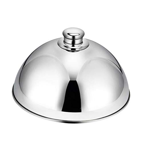 Fenteer Steel Cloche Food Cover Dome Serving Plate Dish Dining Dinner Silver Small 25.5cmX15cm - Thumbnail 2