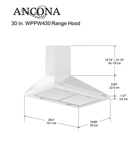 Ancona WPPW430 Wall-Mounted Classic Pyramid Style Convertible Range Hood, 30-Inch, White
