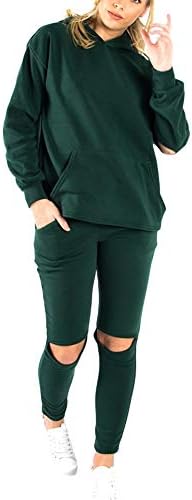 VERYCO Women Tracksuit Set Two Piece Ripped Fleece Hoodie Sweatshirt Top Trousers Pants Bottom Outfit