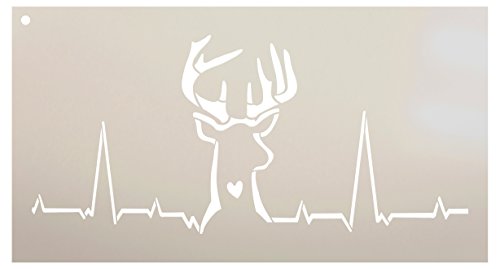 Deer Hunting Heartbeat Stencil by StudioR12 | Reusable Mylar Template | Fall Hunter Style - Use to Paint Wood Signs - Wall Art - Pallets - T-Shirts - DIY Home Decor - Select Size (13" x 7")