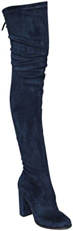 Hedda Graham Women's Thigh High Boots Drawstring Inside Zip Block Heel Snug Fit Over The Knee, Color Navy, Size:7