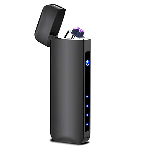 Dual Arc Plasma Lighter Battery Indicator Windproof USB Rechargeable Sleek Design Cool Looking Indoor Outdoor Electric Lighter for Candles Fireworks Incense Campfire Ect. (Black)
