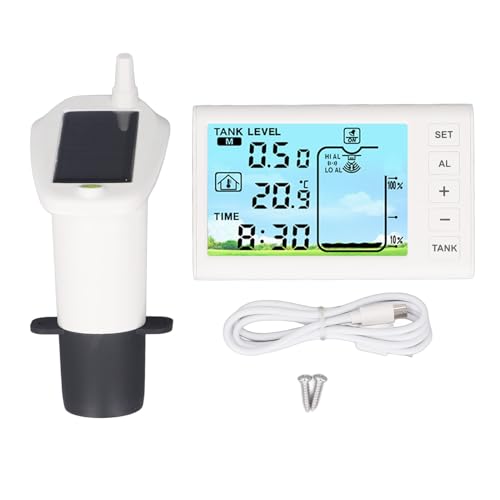 Oumefar Sensor de Nivel Ultrasónico Tanque de Agua Medidor de Profundidad de Líquido Medidor de Exhibición Digital Electrónica Transmisor con Diseño Inalámbrico para Uso Industrial