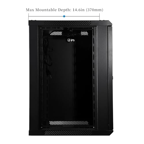 RackPath 12U Wall Mount Network Rack Cabinet – Quiet Cooling Fan, Locking Glass Door, 17.7" Deep (450mm), Removable Locking Side Panels, Fits 19" IT & A/V Equipment